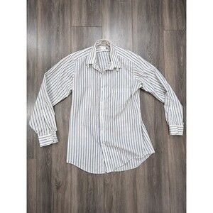 Vintage Ketch Blue White Striped Dress Shirt Mens 15 32/33 Made in Korea